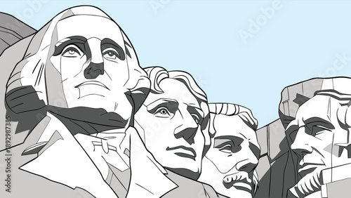 Mount Style Illustration of US Presidents for Presidents Day