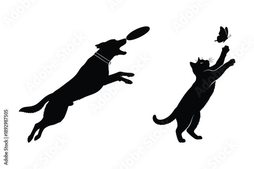Dog Catching Frisbee, Cat Chasing Butterfly