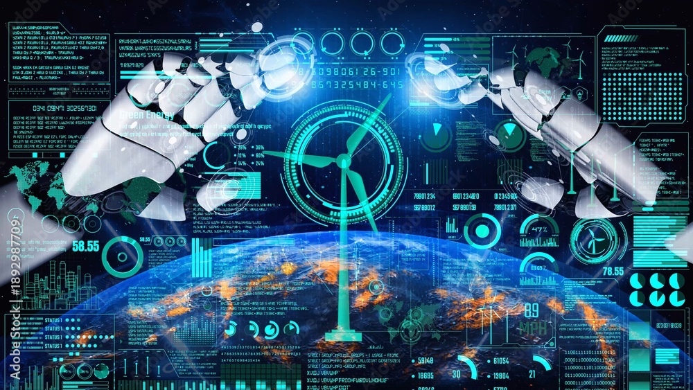 Fototapeta premium AI artificial intelligence promotes sustAI artificial intelligencenability via eco-smart planning, green virtual advisors, and intelligent systems for long-term environmental responsibility.