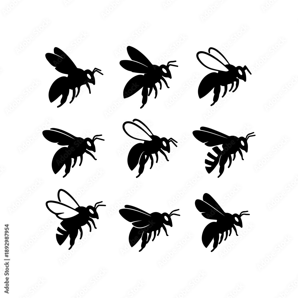 Naklejka premium Flying Bee Swarm Silhouette – Insect Vector Pattern