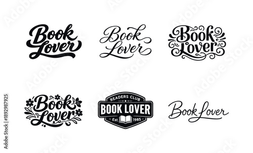 Harmonious Book Lover Lettering. Book lover lettering. Set lettering. harmonious lettering variations of the same emblematic concept, each with different