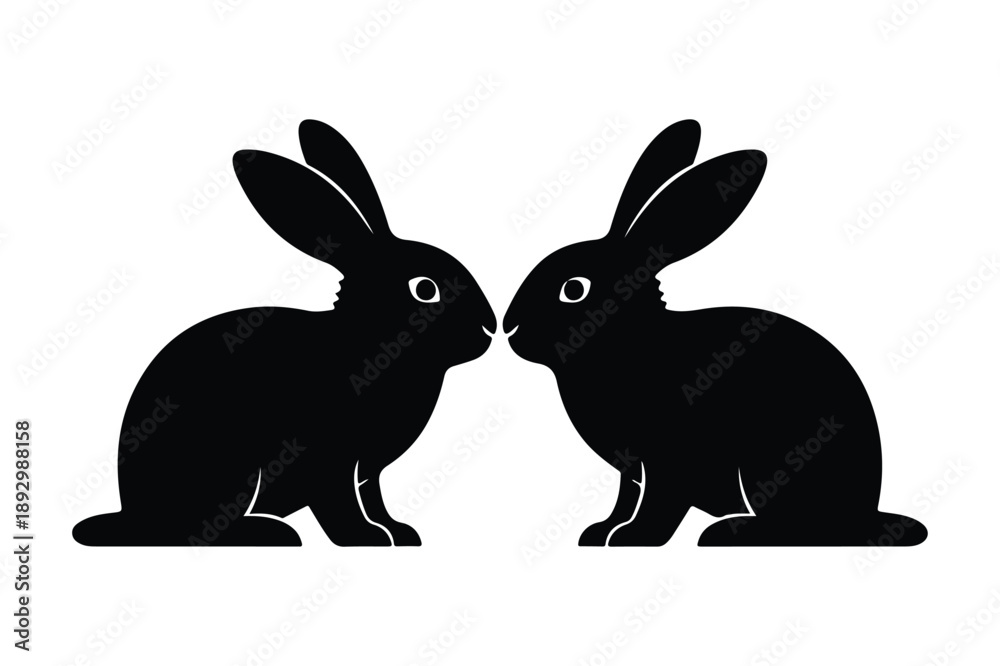 Obraz premium Two Black Rabbits Nuzzling Silhouette