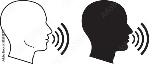 Black and white human head silhouettes with sound waves also transparent background