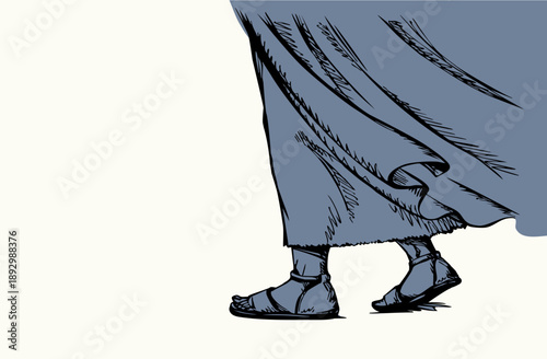 Vector drawing. A feet walking on the ground