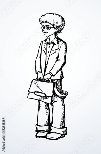 Vector illustration of a schoolboy with a school bag.