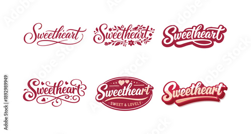 Sweetheart Vibes Typography. Sweetheart vibes. Set lettering. harmonious lettering variations of the same emblematic concept, each with different artistic