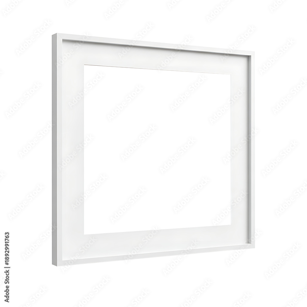 Fototapeta premium A pristine white picture frame angled for a realistic presentation with a void centerpiece on transparent background