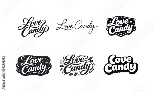 Love Candy Typography. Love Candy. Set lettering. harmonious lettering variations of the same emblematic concept, each with different artistic interpretation