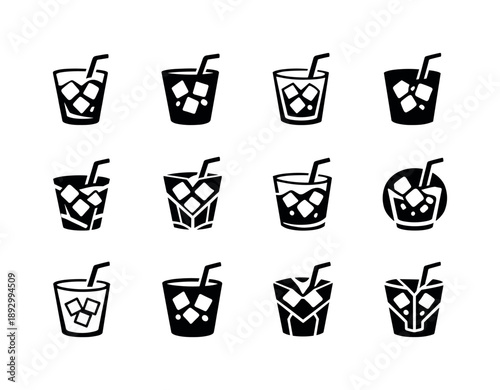 Party Drinks Icons. party drinks. Icon set. Set Logo of party drinks: iced drink with straw. harmonious logo variations of the same emblematic concept, each