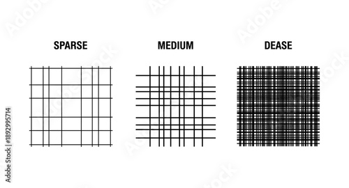 Comparison of sparse, medium, and dense grid patterns on a white background