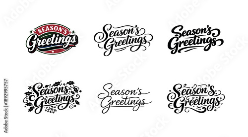 Diverse Typography Grid. Season?s Greetings. Set lettering. harmonious lettering variations of the same emblematic concept, each with different artistic
