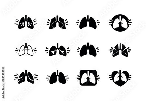 Stress Reaction Icons. How our body reacts to stress. Icon set. Set Logo of How our body reacts to stress: rapid breathing lungs. harmonious logo variations of