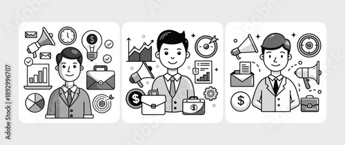 Finance and Marketing Icons in Monochrome Style