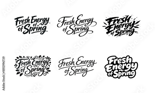 Spring Lettering Variations. Fresh Energy of Spring Lettering. Set lettering. harmonious lettering variations of the same emblematic concept, each with