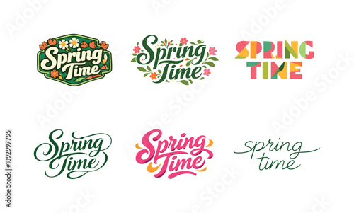 Springtime Lettering Variations. Floral springtime lettering. Set lettering. harmonious lettering variations of the same emblematic concept, each