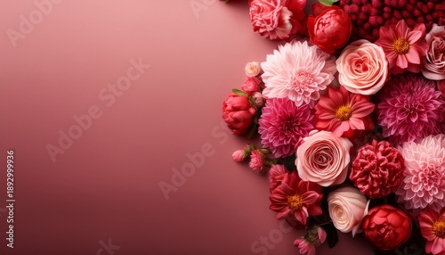 Sfondo Con Vari Fiori Freschi Nelle Sfumature Del Rosa E Rosso