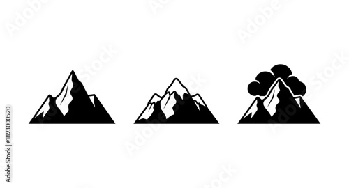 Collection of three stylized black mountain range icons on a white background