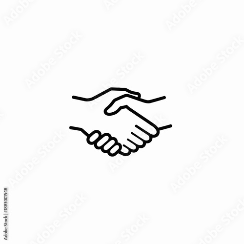 Minimalistic Black and White Line Drawing of Two Hands in a Handshake Symbolizing Agreement, Partnership, and Cooperation on a White Background
