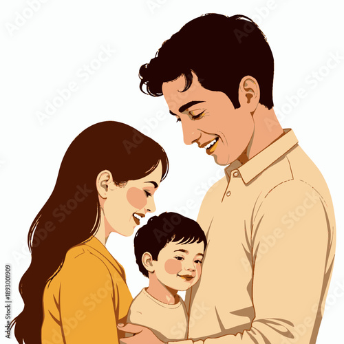 Heartwarming Family Moment Capturing Father, Mother, and Child Sharing Smiles and Love in a Warm and Intimate Home Setting