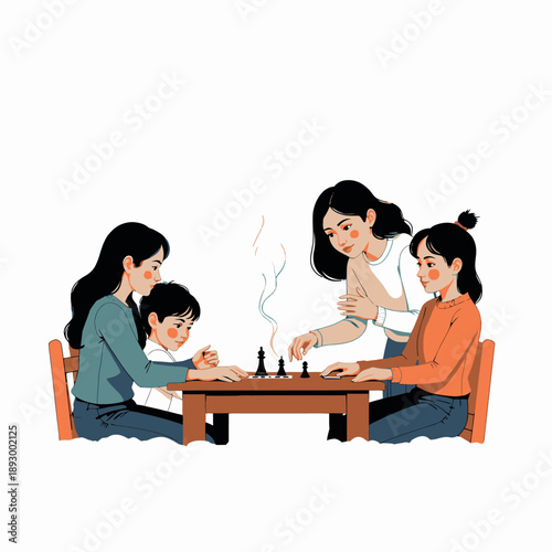 A Group of Young People Engaging in a Strategic Chess Match, Fostering Concentration and Friendly Competition in a Cozy Indoor Setting