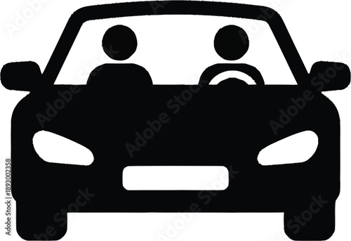 Front view of a car with two passengers inside a family vehicle, vector illustration for transportation concept