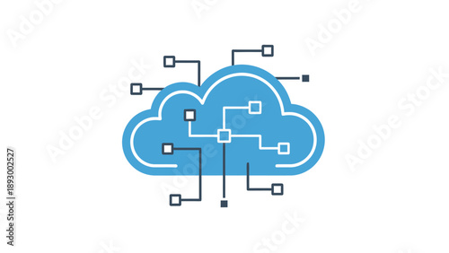 Abstract blue cloud computing icon illustrating data transfer and network connectivity with digital nodes for modern technology.