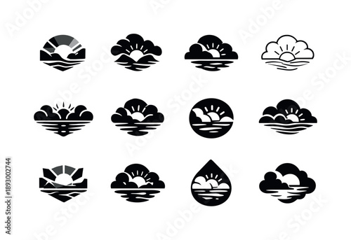 Calm Skies Logo Set. Dark skies after the storm. Icon set. Set Logo of Dark skies after the storm: calm sky after rain. harmonious logo variations of the same