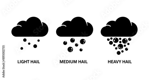 Icons depicting light, medium, and heavy hail falling from clouds