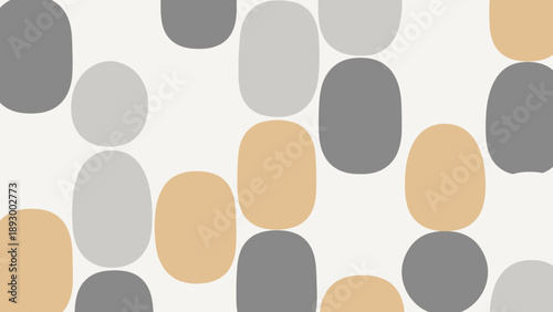 Seamless abstract pattern featuring repeating rounded pebble shapes in muted tones of grey, white, and tan.