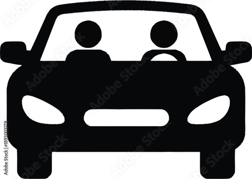 Car with driver and passenger silhouette icon vector for transportation commute automobile travel and vehicle carpooling