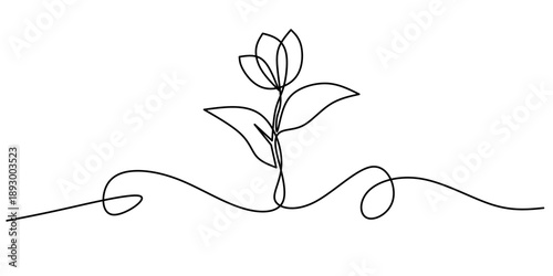 Tulip one line drawing.Abstract flower continuous line. Minimalist contour drawing of tulip. Continuous line drawing of flower