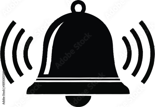 Black silhouette of a ringing bell icon with sound waves vector illustration for notifications or alarms