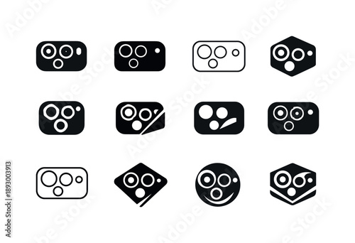 Smartphone Tech Icons. Smartphone technology. Icon set. Set Logo of Smartphone technology: smartphone camera module. harmonious logo variations of the same