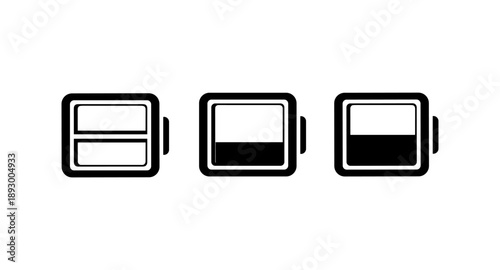 Three battery icons showing different levels of charge from empty to half full