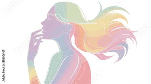 A woman with a rainbow-colored hair, dreaming and expressing her soul.