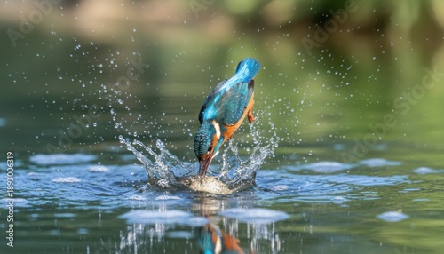 Eisvogel fängt erfolgreich einen kleinen Fisch im Fluss