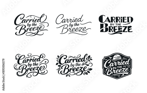 Breeze-Inspired Lettering Grid. Carried by the Breeze. Set lettering. harmonious lettering variations of the same emblematic concept, each with different