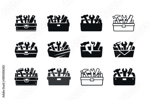 DIY Toolbox Emblems. DIY home improvement projects. Icon set. Set Logo of DIY home improvement projects: toolbox icon. harmonious logo variations of the same