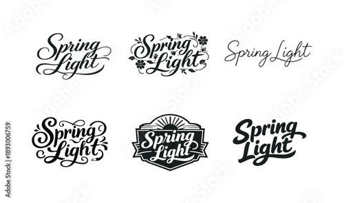 Harmonious Lettering Variations. Spring light. Set lettering. harmonious lettering variations of the same emblematic concept, each with different artistic