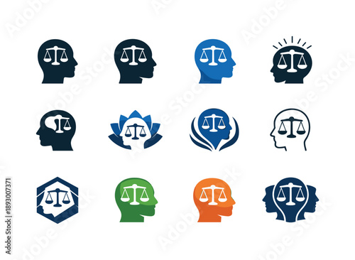 Emotional Resilience Icons. Developing emotional resilience. Icon set. Set Logo of Developing emotional resilience: balanced mind symbol. harmonious logo