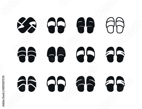 Minimalist Slipper Icons. Slippers. Icon set. Set Logo of Slippers: minimalist slipper icon. harmonious logo variations of the same emblematic concept, each