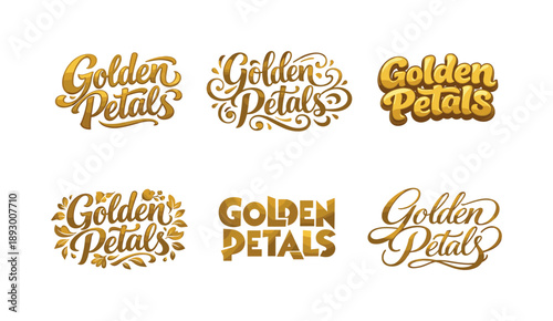 Golden Petals Lettering Grid. Golden petals lettering. Set lettering. harmonious lettering variations of the same emblematic concept, each with different