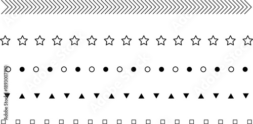 Different types of dashed line or dotted border divider set vector illustration.