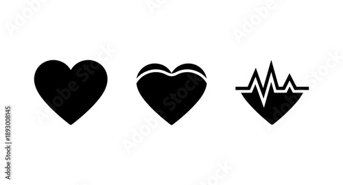 Collection of heart and heartbeat icons representing love, health, and life