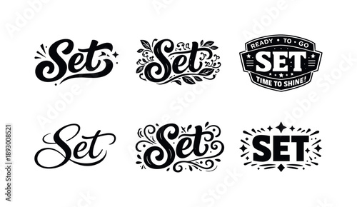 Typographic Art Grid. Festive typographic frame. Set lettering. harmonious lettering variations of the same emblematic concept, each with different artistic