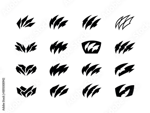 Harmonious Logo Variations. Raw. Icon set. Set Logo of Raw: untamed abstract form. harmonious logo variations of the same emblematic concept, each with