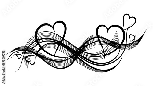 Elegant black heart design with swirling lines