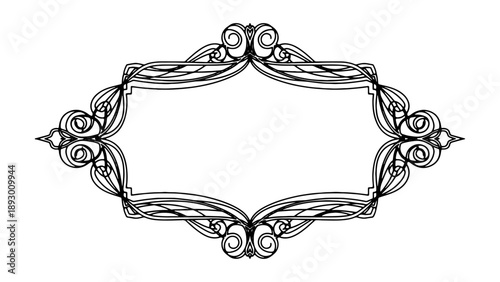 Elegant floral frame with intricate line art and swirling patterns