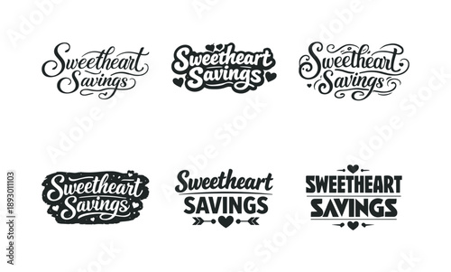 Sweetheart Lettering Grid. Sweetheart savings. Set lettering. harmonious lettering variations of the same emblematic concept, each with different artistic