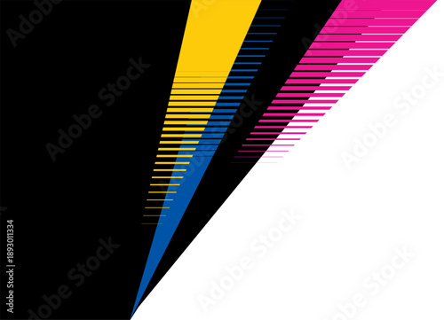 Divided Background from black to white with colored stripes for covers, advertising, posters, marketing, packaging, wall art, branding. Modern design element. Background with space for text. Thin brok